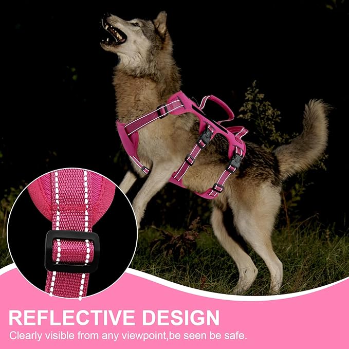 Escape Proof Dog Harness for Large Medium Sized Dogs Six Point Adjustable, Service Dog Vest Harness and Leash Set, No Pull Dogs Harnesses with Handle, Medium Dog Harnesses for Walking(Pink, S)