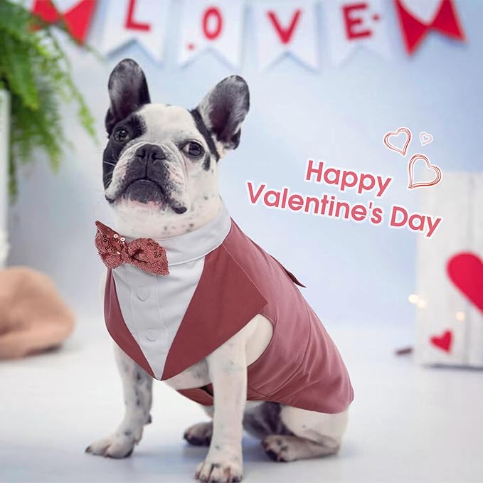 Kuoser Dog Tuxedo Dog Suit and Bandana Set, Dogs Tuxedo Wedding Party Suit, Doggy Prince Bow Tie Shirt Formal Pet Wedding Attire for Large Medium and Small Dogs Golden Retriever Samo Bulldogs