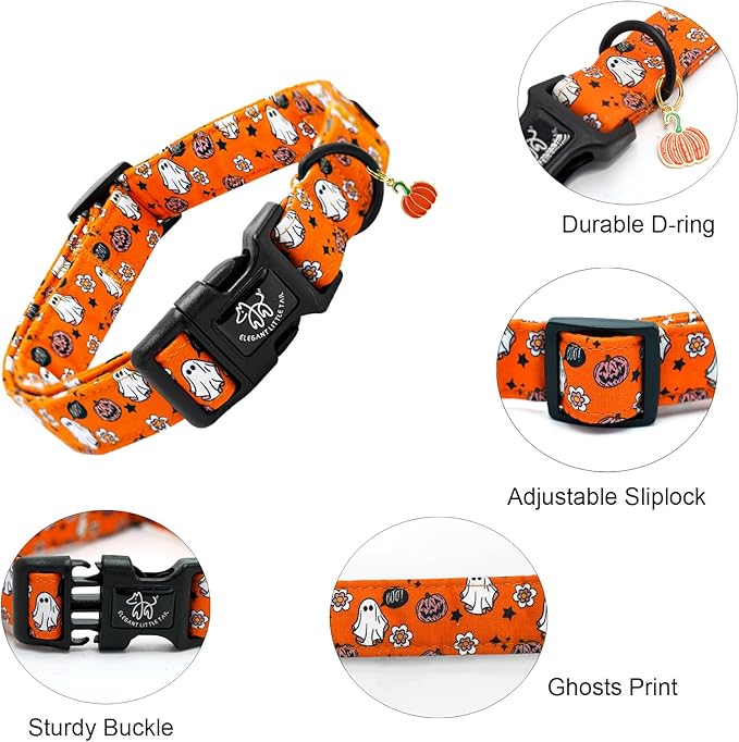 Elegant little tail Fall Dog Collar, Pumpkin Pet Collar Yellow Male Cute Puppy Adjustable Cotton Pet Collars with Quick Release Buckle for Small Medium Large Dogs