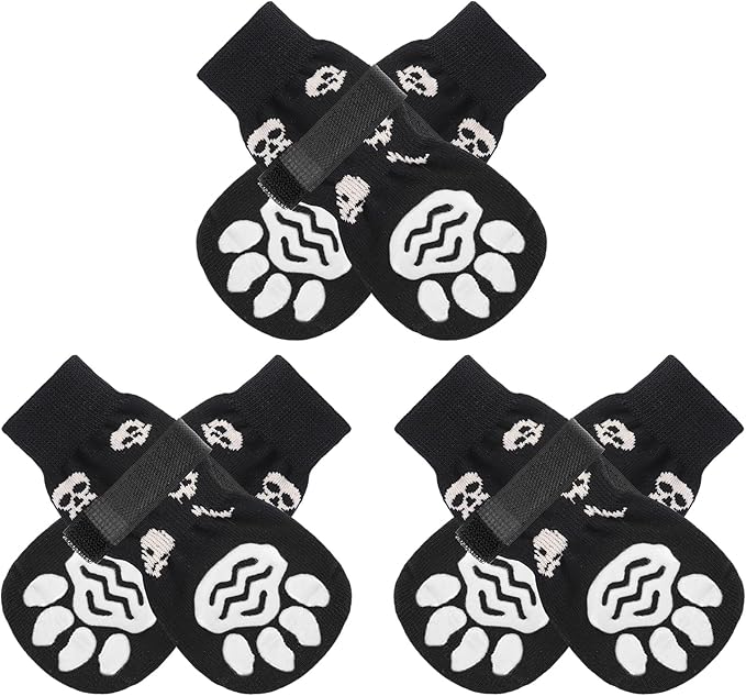 PUPTECK Non-Slip Dog Socks Double Sides Grips for Hardwood Floors Prevents Licking, Dog Shoes for Hot Pavement Booties for Senior Small Medium Large Dogs