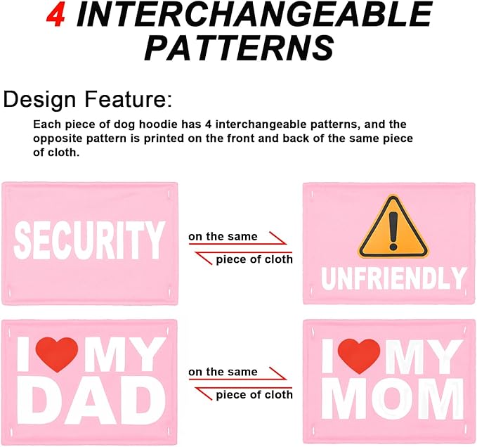 GreenJoy Magic Dog Sweater with 4 Interchangeable Patterns - Dog Hoodie Cold Weather Dog Coat Hooded Sweatshirt for Puppies,Cats, Small Medium Large Dogs (Blue and Pink (Letter Print A), Small)