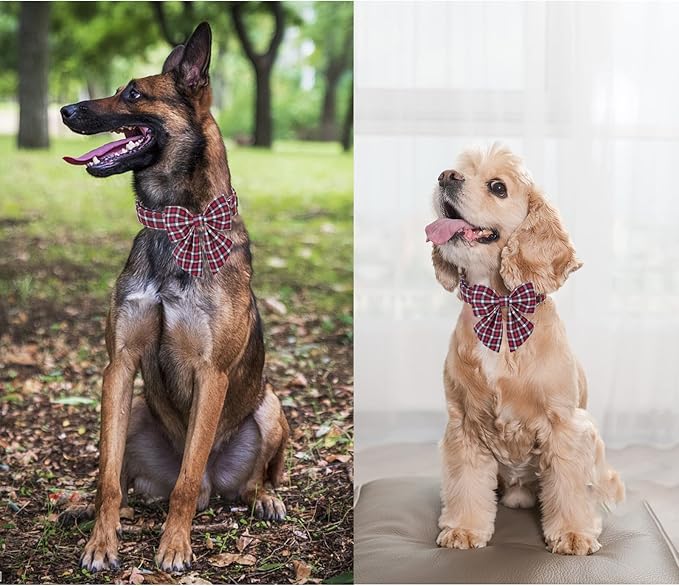 Unique style paws Christmas Dog Collar with Bow Tie Red Blue Plaid Puppy Collar for Small Medium Large Dogs as Holiday Autumn Winter Gifts-L
