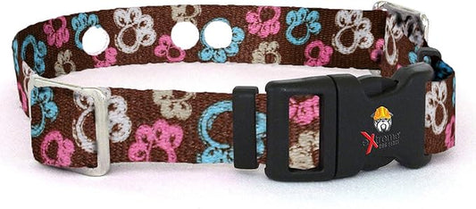 Extreme Dog Fence Replacement Containment and Training Collar Strap for Most Underground Electric Dog Fence Brands - Brown Paws (Small: 10" - 12" x 3/4")