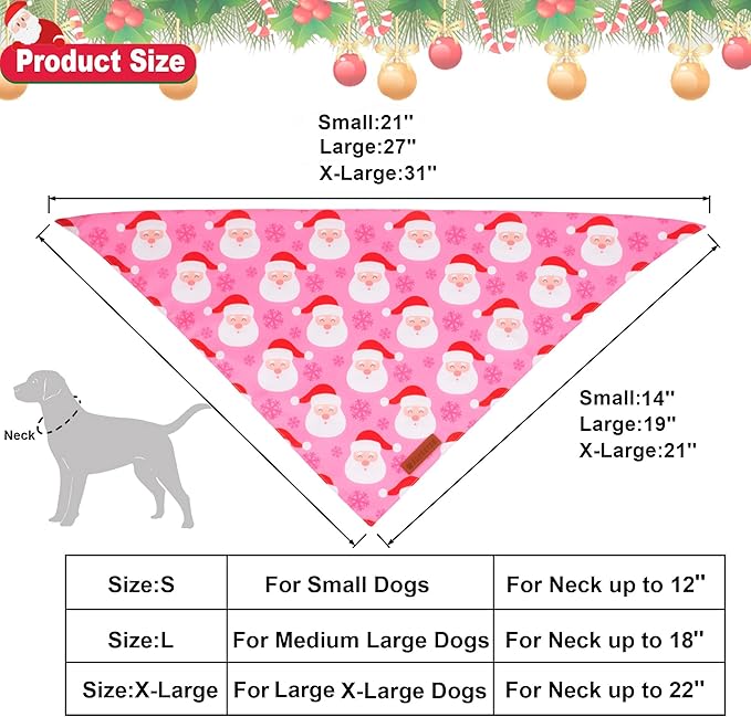 ADOGGYGO Christmas Dog Bandana, Xmas Tree Santa Pet Scarf, Premium Durable Fabric, Adjustable Fit Female Pet Christmas Bandanas for Extra Large Dogs (X-Large)