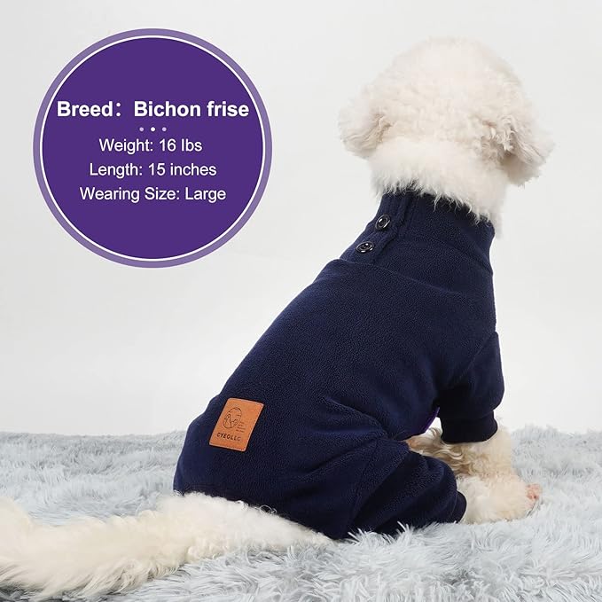 cyeollo Dog Pajamas Warm Dog Coat for Cold Weather Stretchy Soft Dog Onesie, Winter Dog Clothes Jumpsuit for Small Dogs Pet Apparel, Navy S
