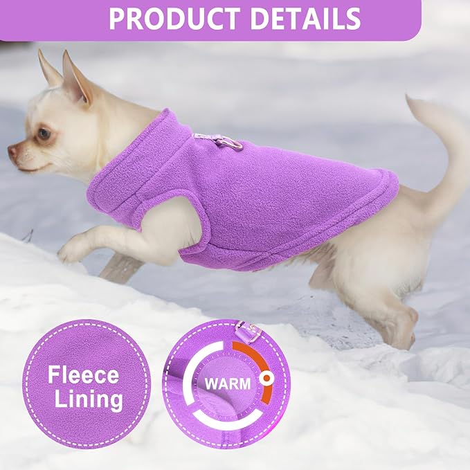 2 Pieces Fleece Dog Clothes Vest Winter Warm Dog Sweaters for Small Dogs Male Female Fall Pullover Puppy Clothes with D-Ring Soft Puppy Sweater (Rose,Purple, Large)