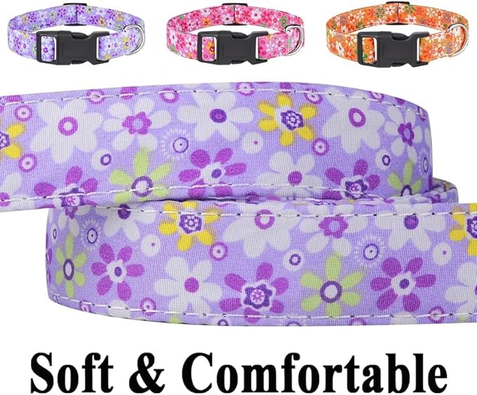 Dog Collar, Adjustable Dog Collar for Small Medium Large Dogs, Cute Puppy Collar for Boy and Girl Dogs, Cute Design for Boys Girls Male Female Dog Pet Collar(Purple Floral,XS)