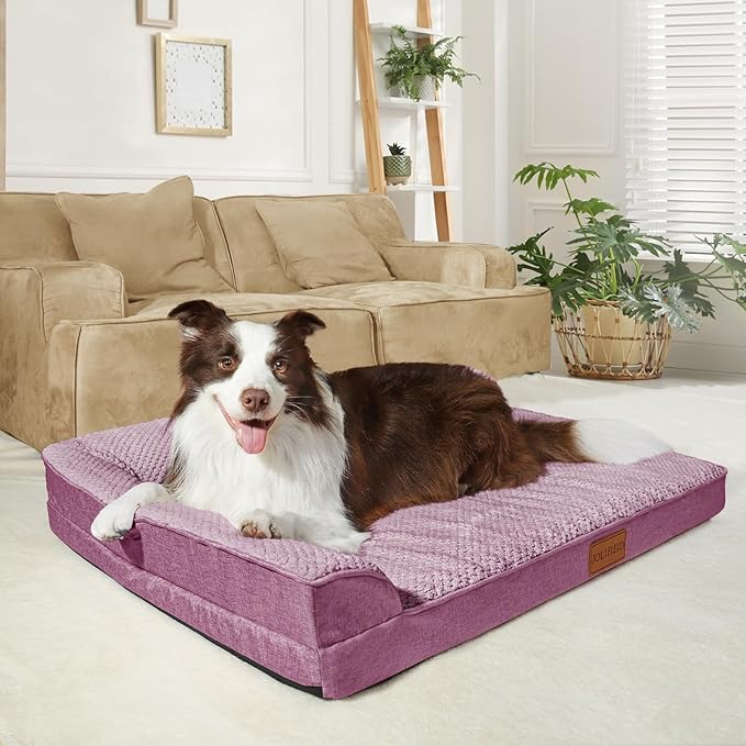 Orthopedic Jacquard Dog Bed for Medium Dogs, Waterproof L Shaped Medium Pet Sofa Bed with Washable Removable Cover, Non-Slip Soft Warm Comfortable Pet Couch Sleep Mat, 30''X20'' Purple