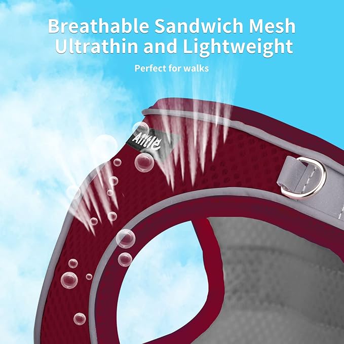 AIITLE Escape Proof Dog Harness - Step in Adjustable Dog Harness No Choke Over with Breathable Mesh and Quick-Release Buckle for Spring- Outdoor Walking, Camping, Training for Medium Dogs Burgundy XL