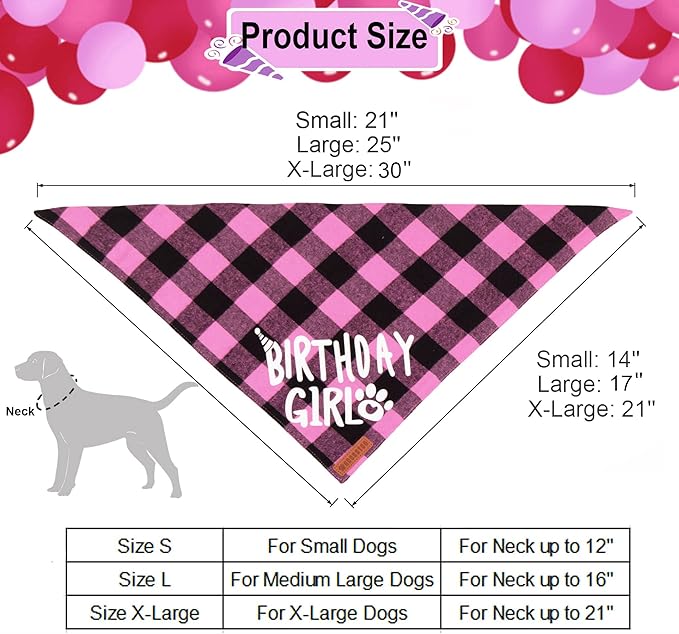 ADOGGYGO Dog Birthday Party Supplies, Multi Size Offered, Birthday Girl Dog Bandana, Pink Party Hat Crown with Numbers for Extra Large Dogs Pets (X-Large)