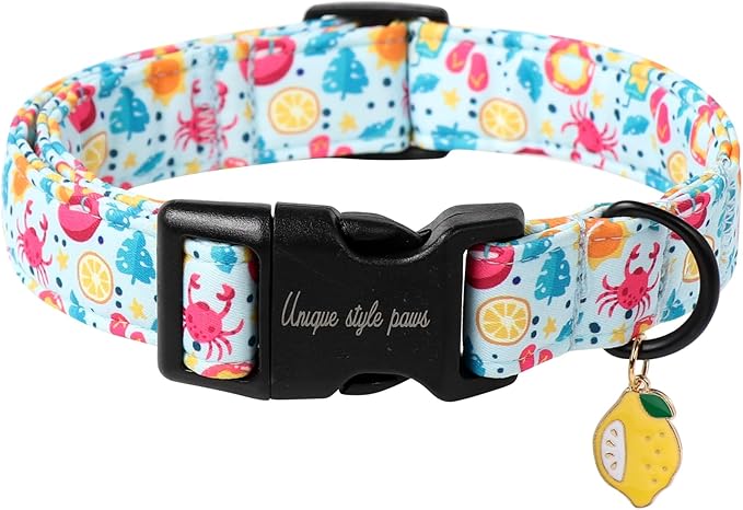 Unique style paws Dog Collar Plastic Buckle with Pendant Blue Lemon Crab Puppy Collars for Small Medium Large Boys Girls Dogs