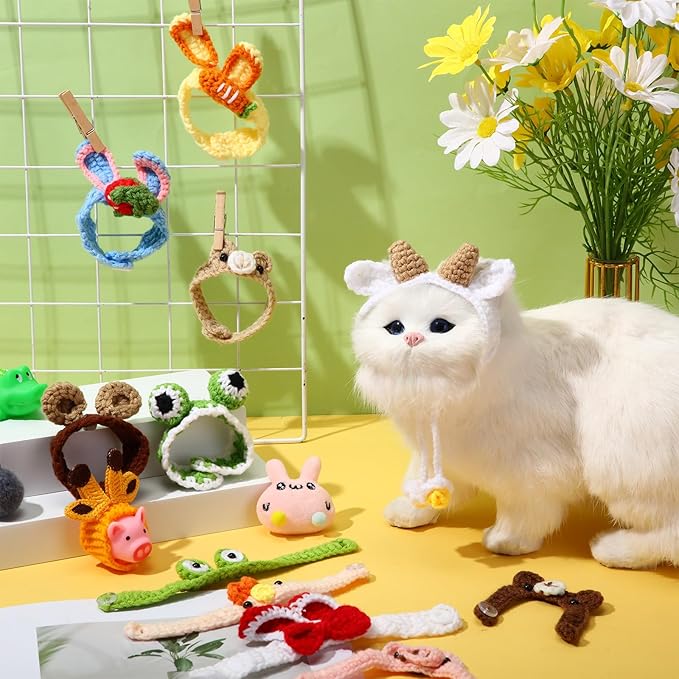 12 Pcs Hamster Hat Guinea Pig Knitted Cartoon Headwear Mini Small Animals Hat Hamster Clothes for Real Hamsters Pets Small Animal Lizard Dragon Snake Bird Rabbit Party Costume Accessories