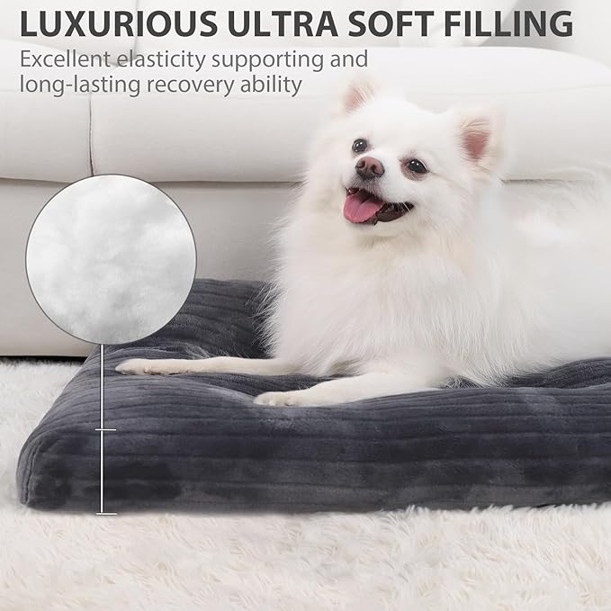 Dog Crate Bed Washable Dog Beds for Small Dogs Deluxe Thick Flannel Fluffy Comfy Kennel Pad Anti-Slip & Anti-Scratch Pet Sleeping Mat, 23 x 18 Inch, Gray