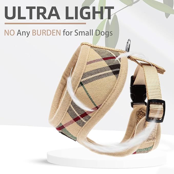 PUPTECK Soft Mesh Dog Harness and Leash Set Pet Puppy Cat Comfort Padded Vest No Pull Harnesses, Beige, XS