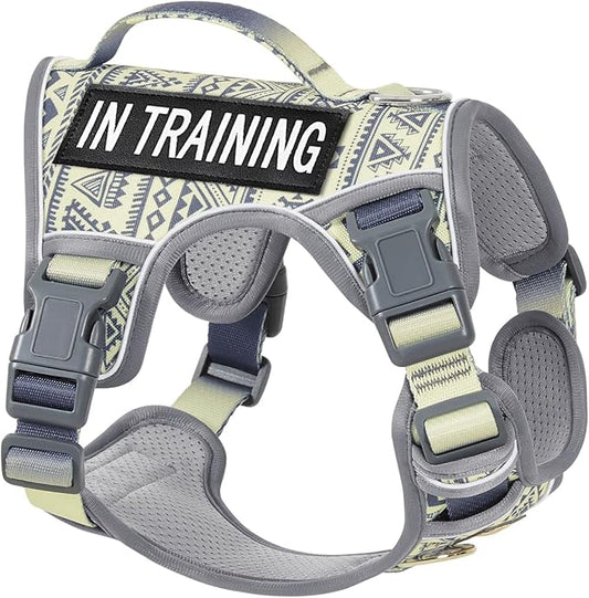 Light Dog Harness for Small Sized Dog Breeds, No-Pull Pet Harness with 2 Leash Clips, Adjustable Soft Padded Dog Vest, Reflective Pet Oxford Vest, Puggle, Terriers, Beagle, Gray Ethnic, Small