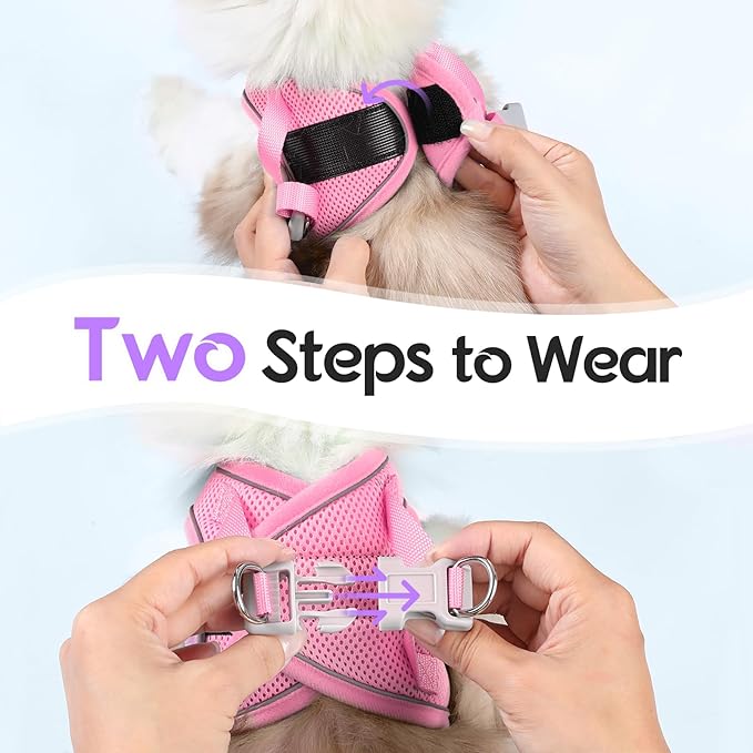 Dooradar Cat Harness and Leash Set, Escape Proof Lightweight Kitten Harness, Soft Breathable Reflective Vest for Outdoor Walking Traveling, Adjustable for Large Cats, Purple & Pink, L