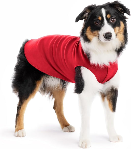 Stretch Fleece Dog Coat, Stretchy Pet Sweater, Machine Washable Pullover for Winter and Fall, Red, 14