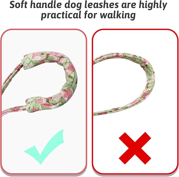 Dog Collar and Leash Set Girls Adjustable Puppy Collars with Floral Bow Tie for Small Medium Large Female Dogs, Morning Glory, M