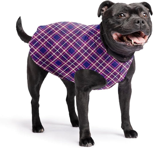 Stretch Fleece Dog Coat, Stretchy Pet Sweater, Machine Washable Pullover for Winter and Fall, Mulberry Plaid, 16