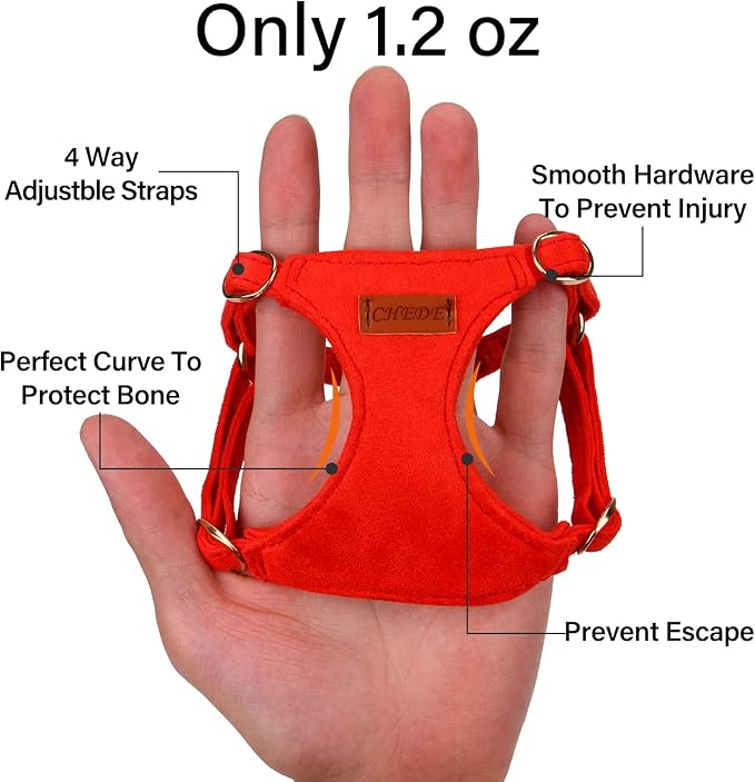 CHEDE No Pull Puppy Harness and Multifunction Dog Leash Set- 8 Colors Soft Adjustable No Choke Escape Proof Cute,Lightweight Pet Vest Harness for Small and Medium Dog (XS, Red)