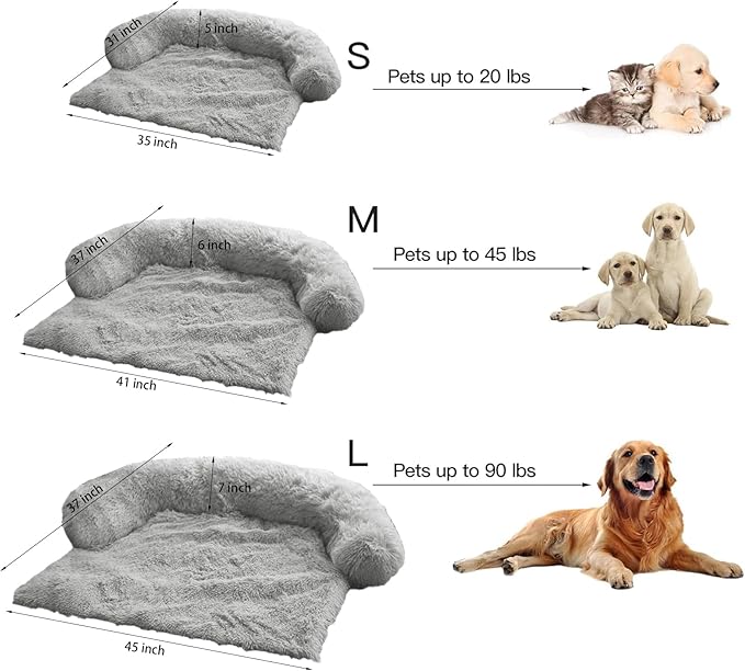 Calming Dog Bed Fluffy Plush Dog Mat for Furniture Protector with Removable Washable Cover for Large Medium Small Dogs and Cats (Small,Grey)