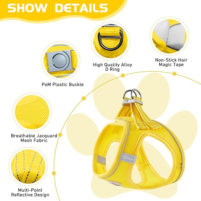 Soft Mesh Dog Harness and Leash Set, No Pull Puppy Harness and Leash Set, Reflective Step in Harness for Small Medium Dogs, Easy Walk Escape Proof Vest Harnesses (Yellow, S)