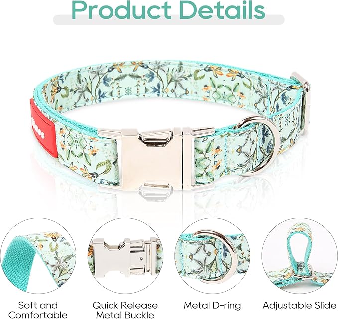 Timos Dog Collar, Adjustable Soft Dog Collar for Small Medium Large Dogs, Patterned Puppy Collars with Quick Release Buckle for Boy and Girl Female Dogs (Light Cyan, Small)