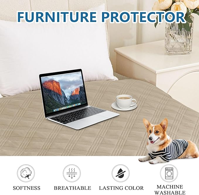 hyha Waterproof Dog Blanket, Reversible Pet Bed Blanket, Soft Sofa Couch Cover for Dogs Washable, Waterproof Pet Couch Covers for Sofa Puppy Cats Furniture Protector(30"x53", Taupe/Beige)