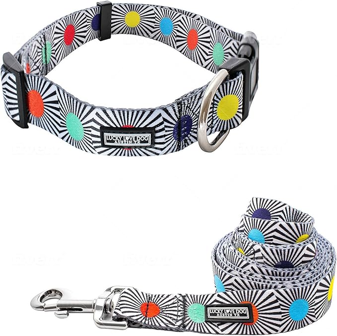 Lucky Love Dog, Adjustable Fun Style Collar and Leash Set for Dogs, Bright Color Matching Dog Collar and Leash - (Small, SOCO Combo)