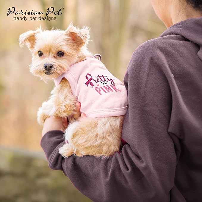 Parisian Pet Dog Tshirt - Embroidered “ Pretty in Pink “ Dogs Apparel - Breathable and Lightweight Dog Clothes - Sleeveless Doggy Tee Shirts - Machine Washable Shirts for Small Dogs Girl -XXS