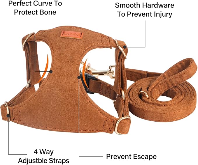 No Pull Dog Harness- Lightweight, Soft, Adjustable Small Harness Collar and Leash Set, Suitable for Cats Puppy Small and Medium-Sized Dog Outdoor Training and Running (Brown, M)