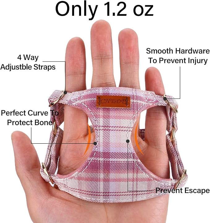 CHEDE No Pull Plain Pattern Dog Harness- Lightweight and Soft Dog Harness, Adjustable Small Dog Harness and Leash Set, with Dog Leash, Suitable for Puppy Small and Medium-Sized Dog