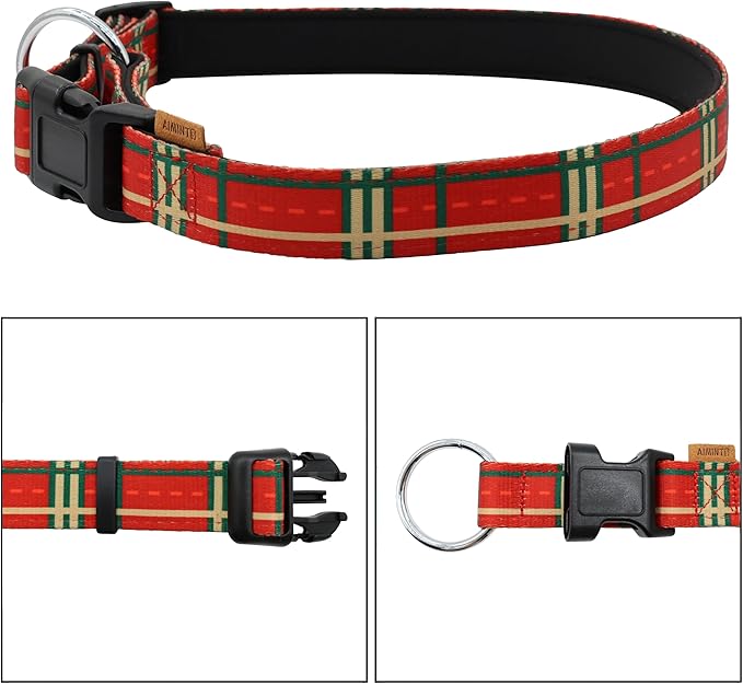 Dog Collar, Cute Stripe Pattern, Neoprene Padded and Adjustable Collar with Quick Release Buckle, Reinforced Structure (L (Neck 18-28", Width 1"), Stripe Red)