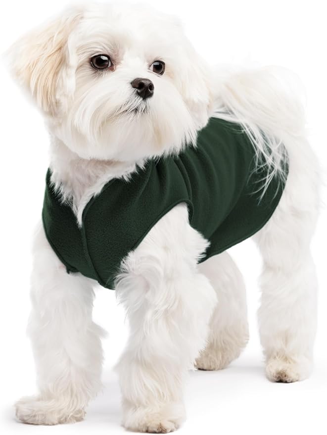 Stretch Fleece Dog Coat, Stretchy Pet Sweater, Machine Washable Pullover for Winter and Fall, Hunter Green, 8