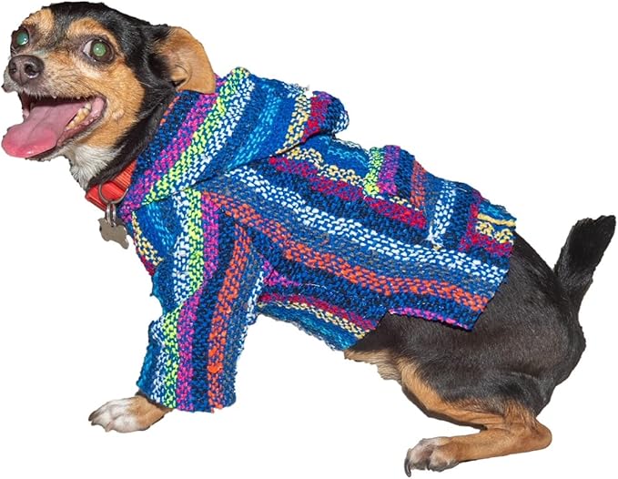 Mexican Dog Poncho Doggo Hoodie Baja Ponchos Blanket for Dogs Costume Pup Crew Pajamas Chihuahua Sweater Clothes from Small, Medium to Big Dog Made in Mexico with Recycled Fabric (5, Blue)