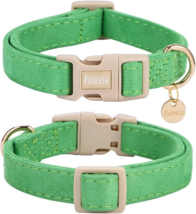 Faleela Dog Collar - Cute & Comfy Cotton Pet Collar, Adjustable Lightweight Design with Quick-Release Buckle, for Small, Medium & Large Dogs - Multiple Styles Available (Small, Green)