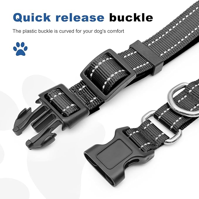 Reflective Martingale Dog Collars. Dog Collar with Quick Release Buckle. Adjustable Soft Padded Breathable Nylon Pet Collar Suitable for Puppies for Small Medium Large Dogs.