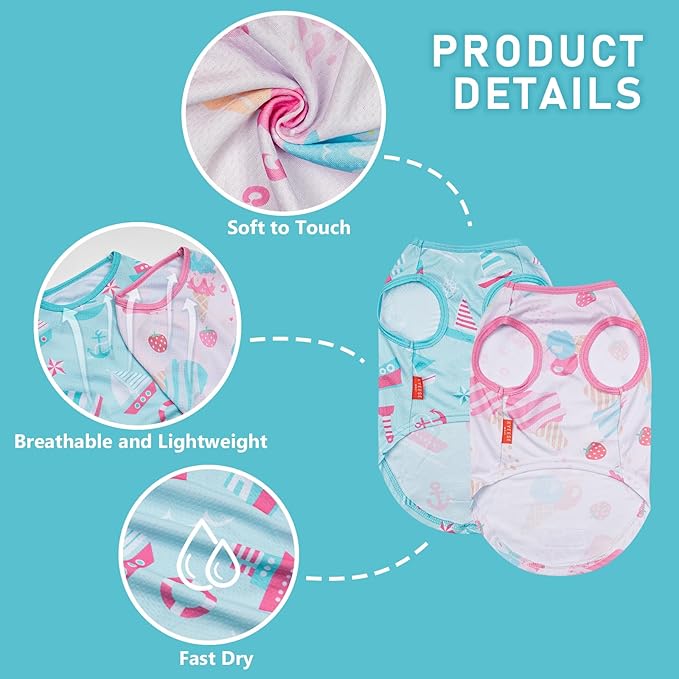 KYEESE 2 Pack Dog Cooling Shirts for Summer Breathable Instant Cooling Dog Vest Summer Pet Clothes for Hunting, Training, Camping,S