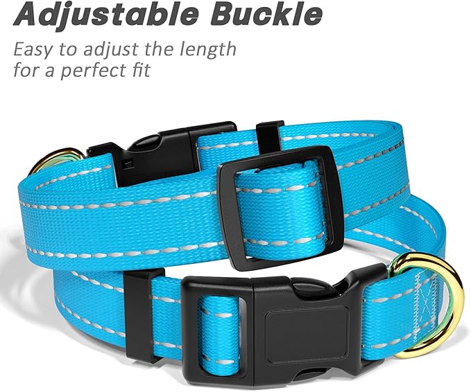 Reflective Dog Collar for Large Dogs, Cute Adjustable Heavy-Duty Nylon Puppy Collars for Boy and Girl Female, Soft Pet Accessories with Quick Release Buckle, Neck 16-24", Blue