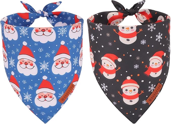ADOGGYGO Christmas Dog Bandanas 2 Pack, Reversible Triangle Santa Snowman Pet Xmas Scarf, Adjustable Fit Christmas Bandanas for Extra Large Dogs Pets (X-Large)