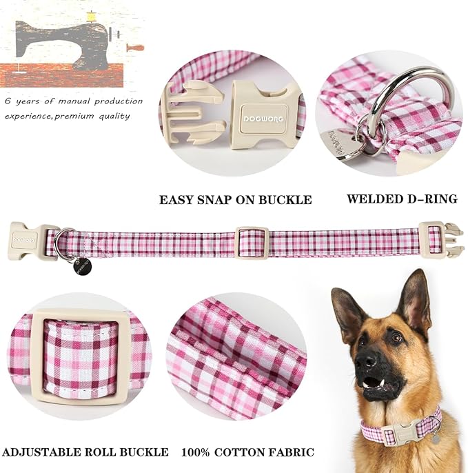 DOGWONG Cotton Dog Collar - Soft Natural Fabric Spring Summer Wedding Puppy Necklace for Small Medium Large Dogs