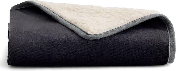 Bedsure Cat Blanket for Indoor Cats - Waterproof Calming Cat Blankets for Kitten, Sherpa Fleece Pet Blanket, Soft Plush Reversible Throw Furniture Protector, 35"x25", Black