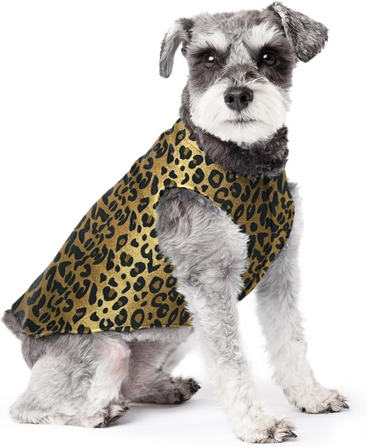 Stretch Fleece Dog Coat, Stretchy Pet Sweater, Machine Washable Pullover for Winter and Fall, Leopard, 10