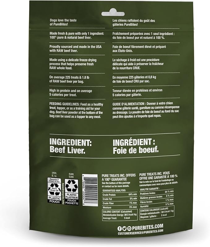 PureBites Beef Freeze Dried Dog Treats, 1 Ingredient, Made in USA, 8.8oz