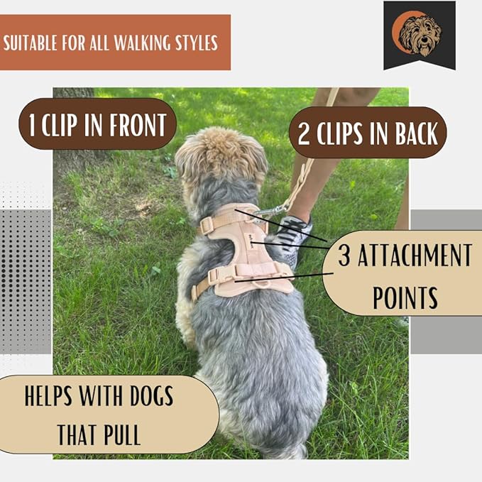 Tito's Closet XS Dog Harness and Leash Set, Soft Neoprene Material, No Pull Dog Harness, Tan, XS