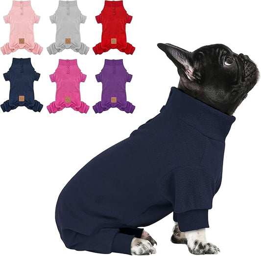 cyeollo Dog Pajamas Fleece Dog Pjs Jumpsuit Thermal Dog Onesie Stretchy Doggie Pet Jammies Outfits for Dogs Cats Apparel, Navy XS