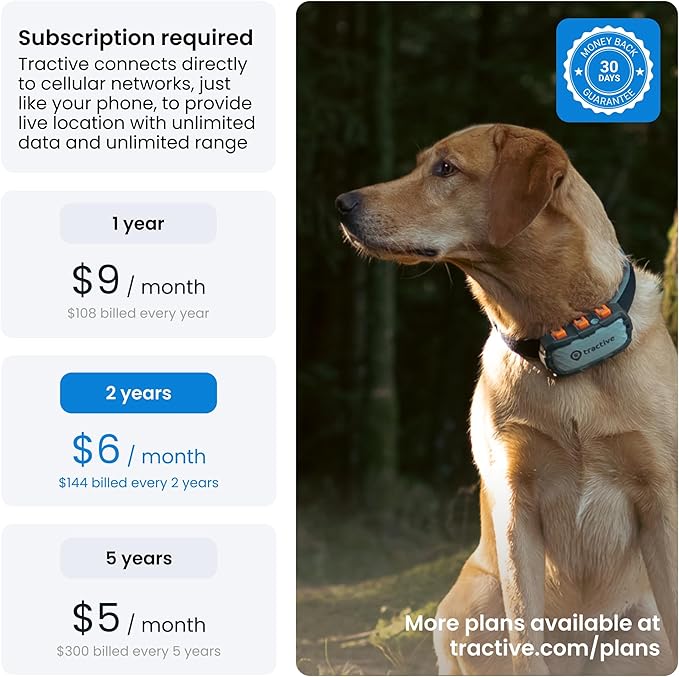 Tractive XL GPS Dog Tracker (50 lbs+) | Real-time Pet Location Tracker | Health & Wellness Alerts | Virtual Fence for Dogs | Dog Collar Attachment (Adventure Edition)