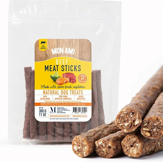 Mon Ami Beef Meat Sticks with Farm Fresh Vegetables (11 Oz) Human Grade Dog Treats with Superfoods Training & Healthy Treats for Small, Medium, Large Dogs