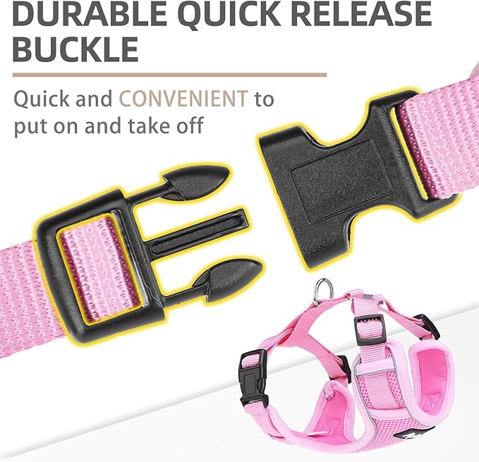 PUPTECK Dog Harness and Leash Set for Small Medium Dogs No Pull, Soft Mesh Adjustable Puppy Cat Harness Reflective at Night, Pink XS