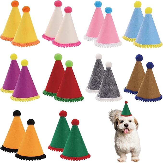 Dog Birthday Hat Set for Small Medium Dogs Cat Puppies, Mini Party Hat with Adjustable Headbands, Cute Pet Hat with Pompons for Birthday Christmas Party Decoration Accessories (Mini 2.5 inch 20pcs)